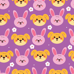 seamless pattern cute cartoon puppy and bunny. cute animal drawing for wallpaper, pattern, background