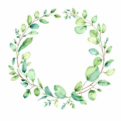 Watercolor Eucalyptus Leaves Wreath Illustration Green	