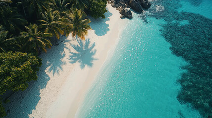 A Serene Tropical Beach with Crystal-Clear Water and White Sandy Shores