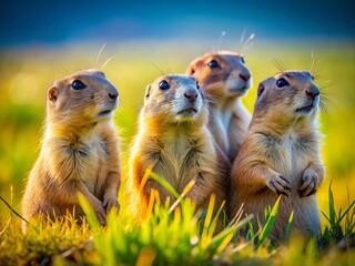 Adorable Prairie Dog Family: Four Cute Rodents in a Field