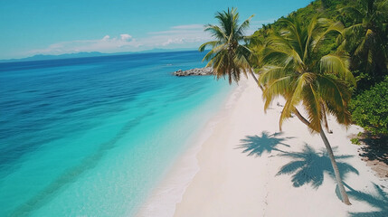 A Serene Tropical Beach with Crystal-Clear Water and White Sandy Shores