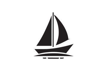 Sailboat silhouette vector illustration in black and white, set against a white background