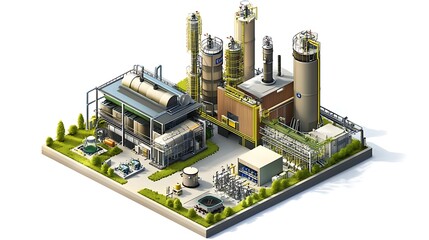 Industrial energy facility on white background modern industry concept clean environment view