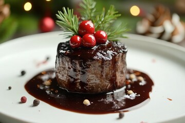 Christmas steak, delicious Christmas steak cuisine, Steak dish on Christmas, . cooked,herb,indoors,rustic