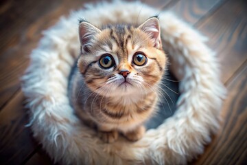 Obraz premium Adorable Scottish Fold Kitten Aerial Portrait - Drone Photography