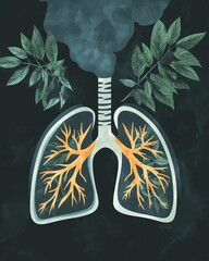 Environmental concept with lungs symbolizing air pollution and greenery in a dramatic comparison