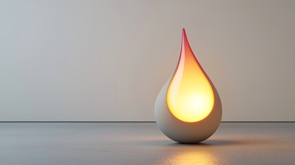 Fototapeta premium Illuminated teardrop lamp on floor, minimalist room