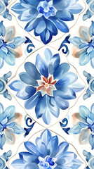 Digital vintage watercolor floral tile pattern abstract graphic poster background