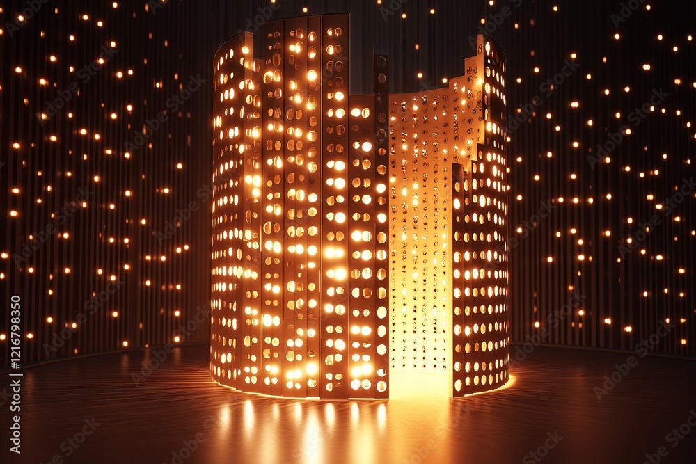 Poster bright lights illuminating a conceptual 3d structure.