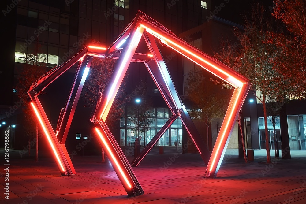 Poster bright lights illuminating a conceptual 3d structure.