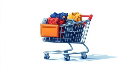 Fototapeta premium Full shopping cart with various clothes.