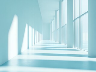 Obraz premium A long hallway with a lot of windows