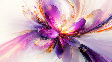Obraz premium a unique reinterpretation of abstract floral art, purple blooms with metallic and translucent textures, dynamic sweeping arcs of motion