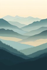 Fototapeta premium Layered mountain ranges in gradient shades with a soft minimal design aesthetic