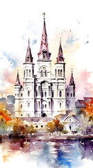 Fototapeta premium Digital watercolor street scenery abstract graphic poster background