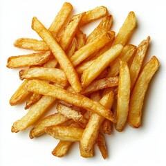 Crispy French Fries Isolated on White Background, Representing Fast Food, Snacks, and Comfort Food Concepts.