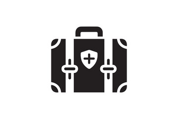 Travel baggage silhouette vector illustration in black and white, set against a white background