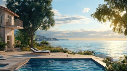 Seaside villa pool sunset luxury vacation