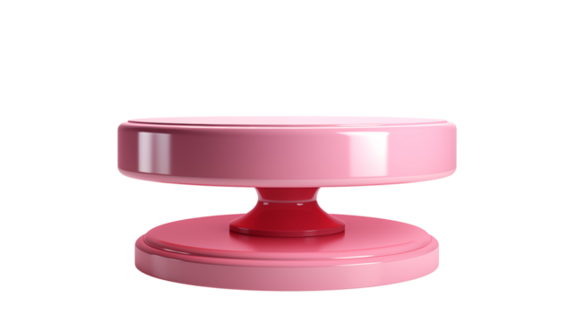 Minimalist Pink and Red Display Stand, Round Glossy Platform for 3D Product Presentation Mockups, transparent background.
