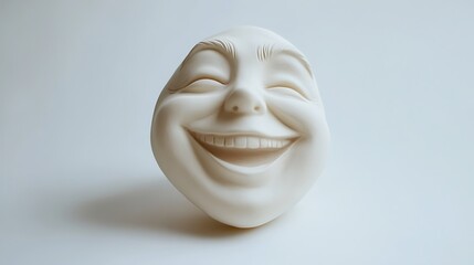 Smiling Face Sculpture: A Joyful White Ceramic Artwork
