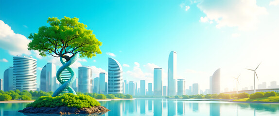 carbon,neutrality,progress,collaboration,transition,awareness,policy,ecosystem,green,sustainability. Futuristic Abstract Cityscape with Integrated Solar Panels and Nature