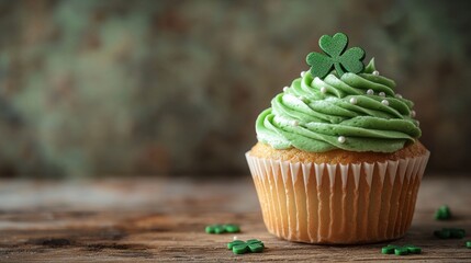 Festive green cupcakes topped with swirling frosting and clover decorations bring a touch of happiness to any St Patricks Day celebration, perfect for sharing