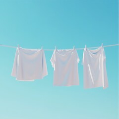 White clothes drying on a line, sunny sky. Lifestyle image