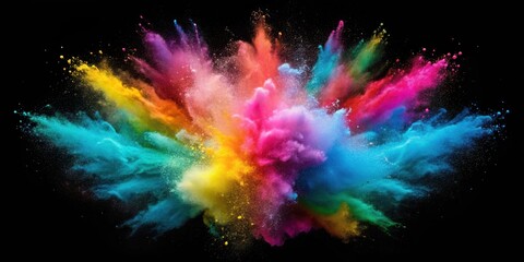 Powder explosion in vibrant colors, frozen in mid-air, vibrant colors, suspended