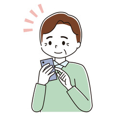 スマホをタップ　気づく高齢男性のイラスト　カラフル