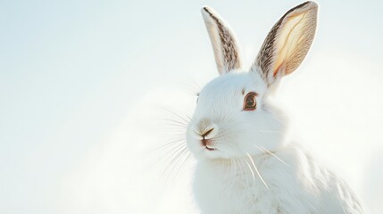 Obraz premium A Stunning Portrait of a White Rabbit Against a Bright Sky