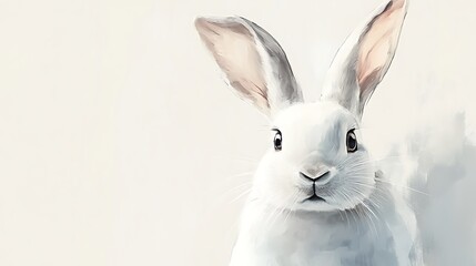 Fototapeta premium Serene White Rabbit Portrait: A Watercolor Masterpiece