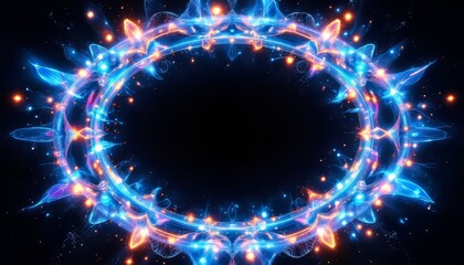 Obraz premium Vibrant blue and orange glowing abstract frame on a dark background.