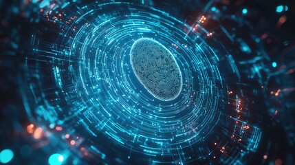 Fototapeta premium Abstract Fingerprint: Glowing Digital Biometric in a Cybernetic Style
