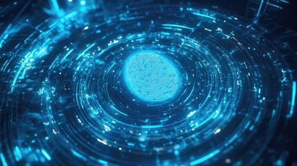 Digital Fingerprint: Glowing Blue Abstract Cybersecurity Art