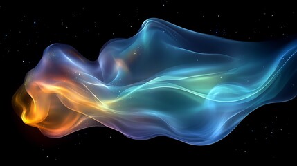 Obraz premium glowing interplay of neon waves in green, yellow, and blue, forming a mesmerizing abstract pattern.