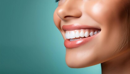 Obraz premium Beautiful smile of young woman with healthy white teeth