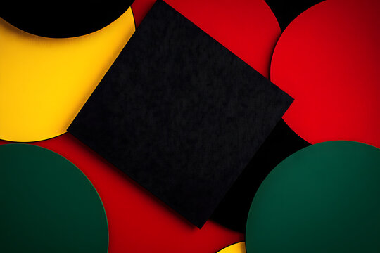 Abstract geometric black, red, yellow, green color background. Black History Month background with copy space for text