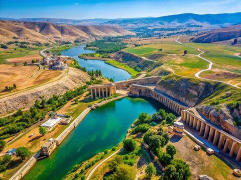 Aerial View of Jerash, Jordan: Zarqa River & King Talal Dam