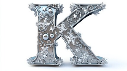 Fototapeta premium Decorative Snowy Letter K with Intricate Design for Winter Theme
