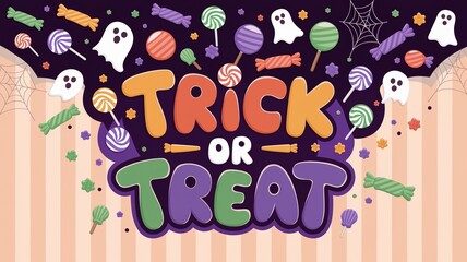 Colorful playful Halloween design with candy and ghost motifs