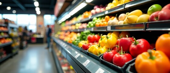 Grocery Refrigerated Produce Display, Fresh Fruits & Veggies