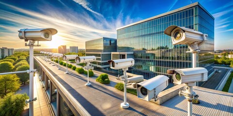 Fototapeta premium Aerial View of Outdoor Security Cameras Protecting Building - High Resolution Stock Photo