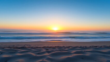 Fototapeta premium Sunrise Over Sunny Ocean Waves at the Beach