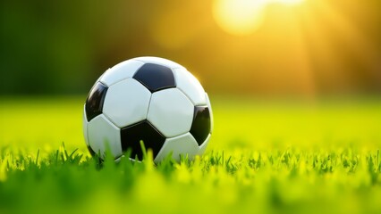 Naklejka premium Football on Grass - Golden Sunlight Sport Photo