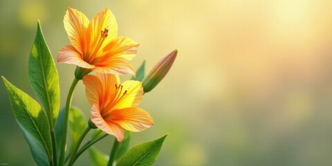 Golden Hour Blooms Two Delicate Orange Flowers Basking in Soft Sunlight Against a Blurred Green Background
