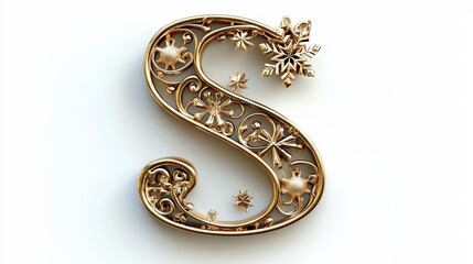 Elegant Decorative Letter S with Floral and Snowflake Design