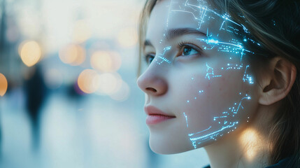 Young AI researcher in Germany explores digital innovation and technology in an urban setting during twilight