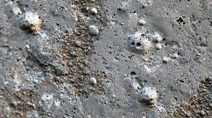 Textured silver concrete wall with bumps, grit, and drips closeup