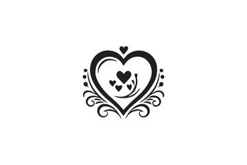 heart love shape silhouette vector illustration in black and white, set against a white background