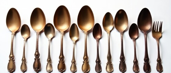Antique Spoons, Symmetrical Arrangement, Bright Colors, High-Quality Photo